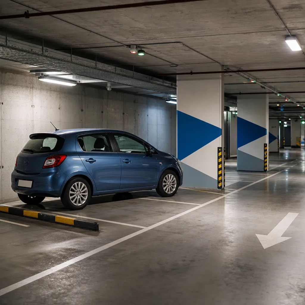 Rental car parked in a central Athens parking garage