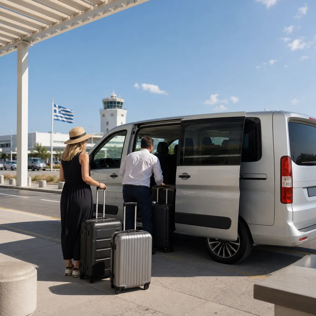 Nine seater rental van loading luggage at Athens airport