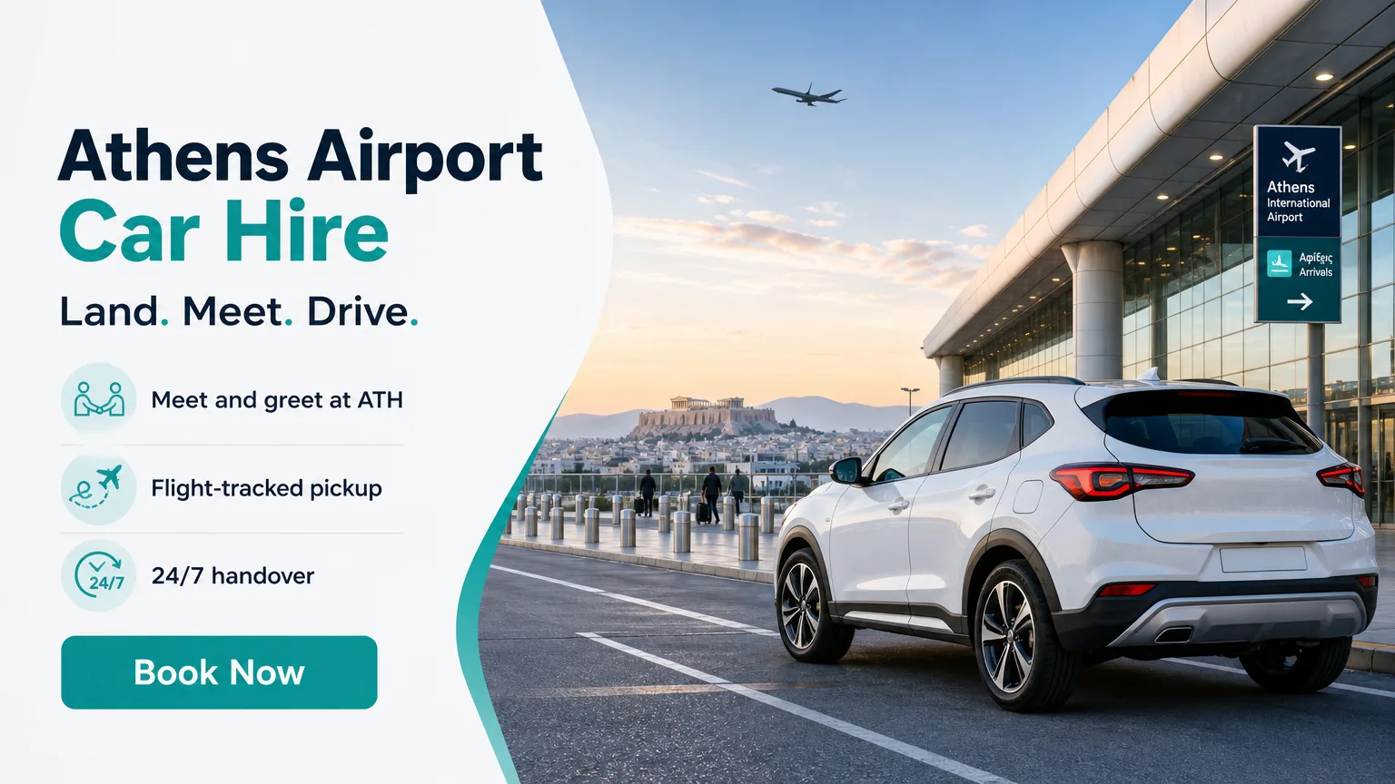 Car hire in Athens promotional poster